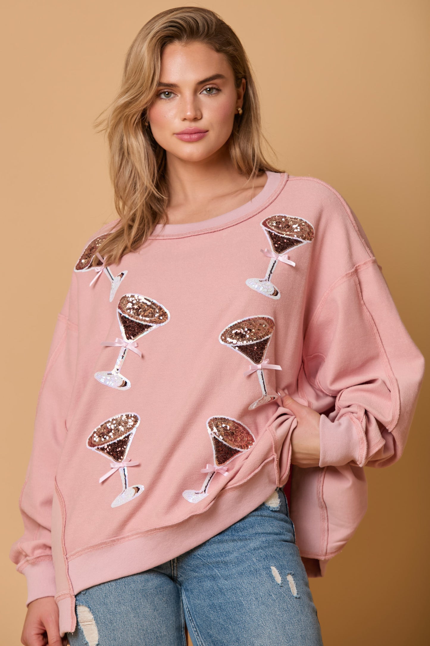 Blush Pink sequin martini pullover ships 1-2 weeks