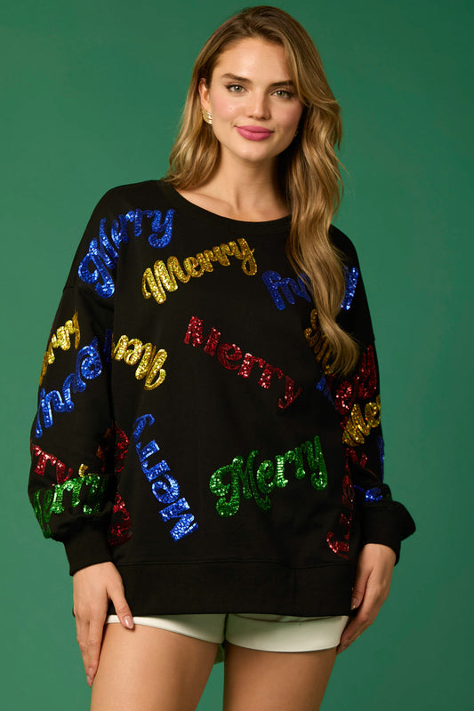 Sequin Merry Black Pullover (ships 1 - 2 weeks)