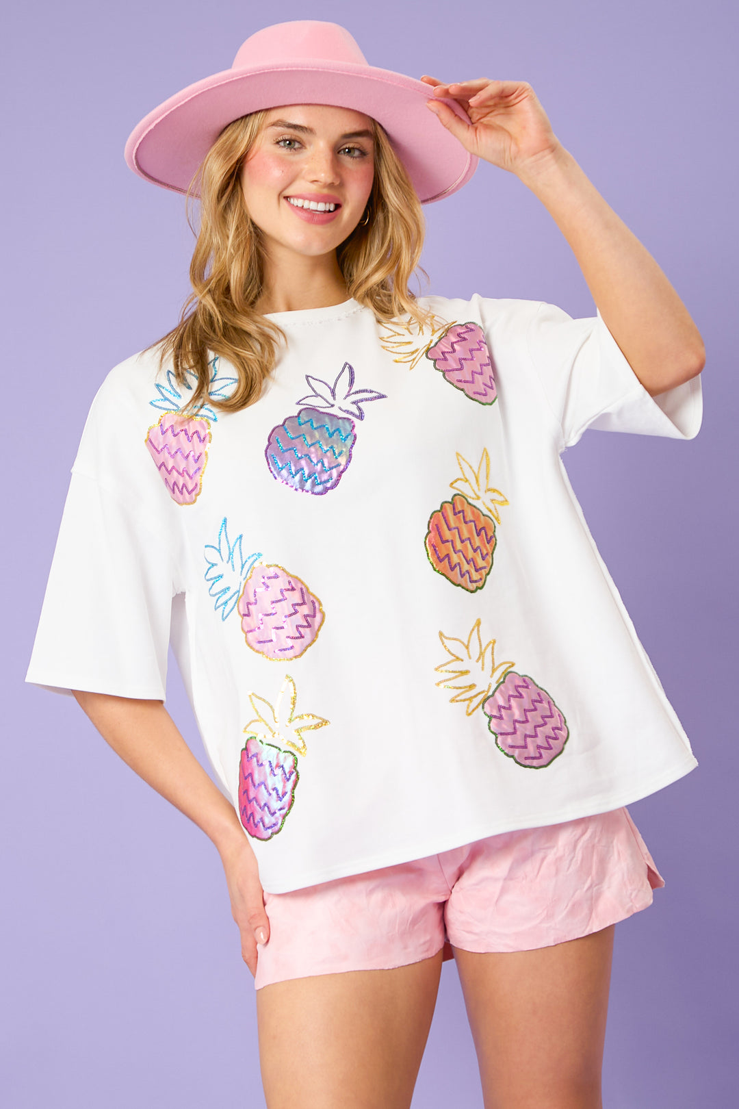 SEQUIN PINEAPPLE TSHIRT WHITE (oversized)