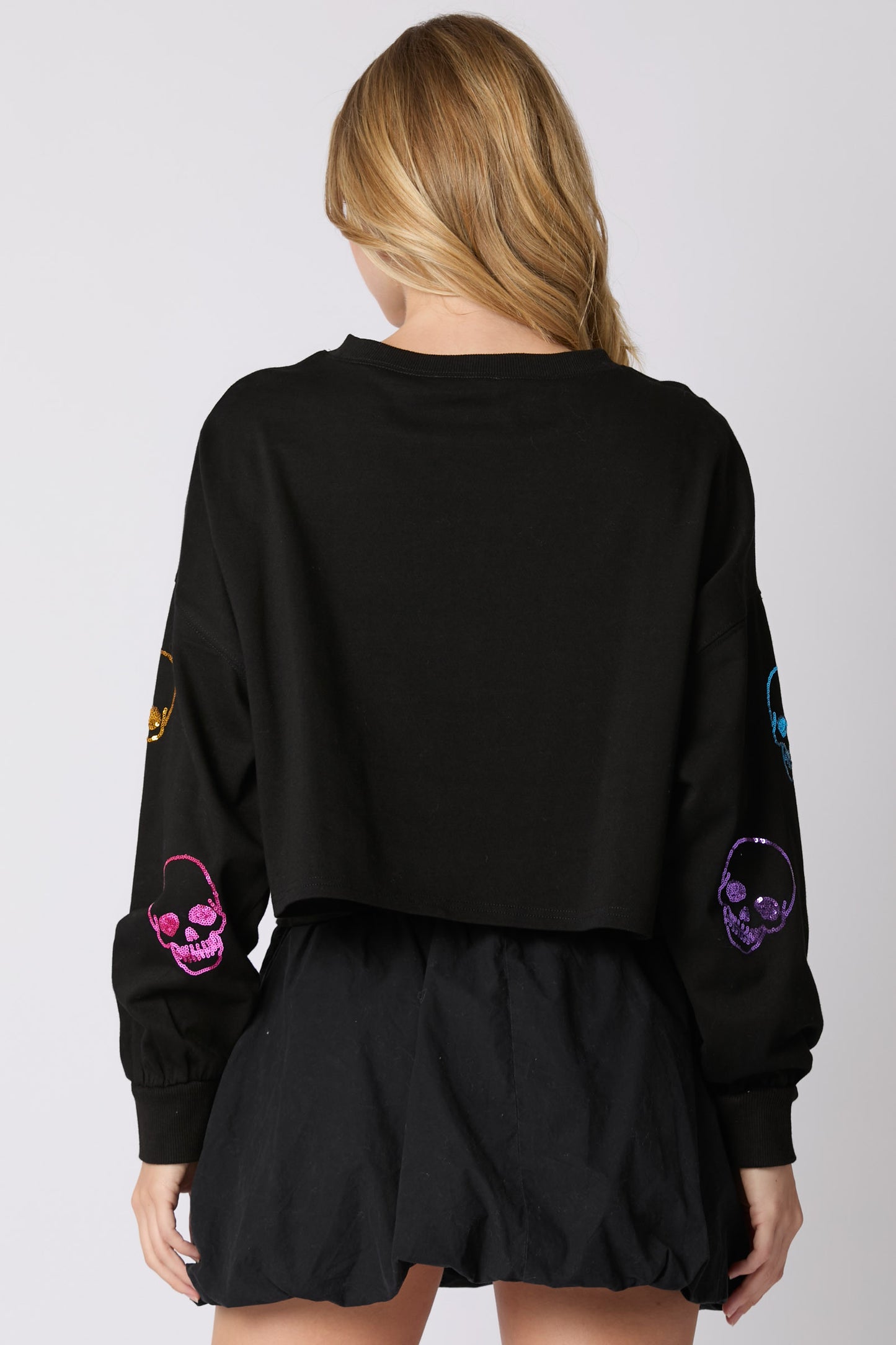 Black Sequin Skull Crop Top PREORDER