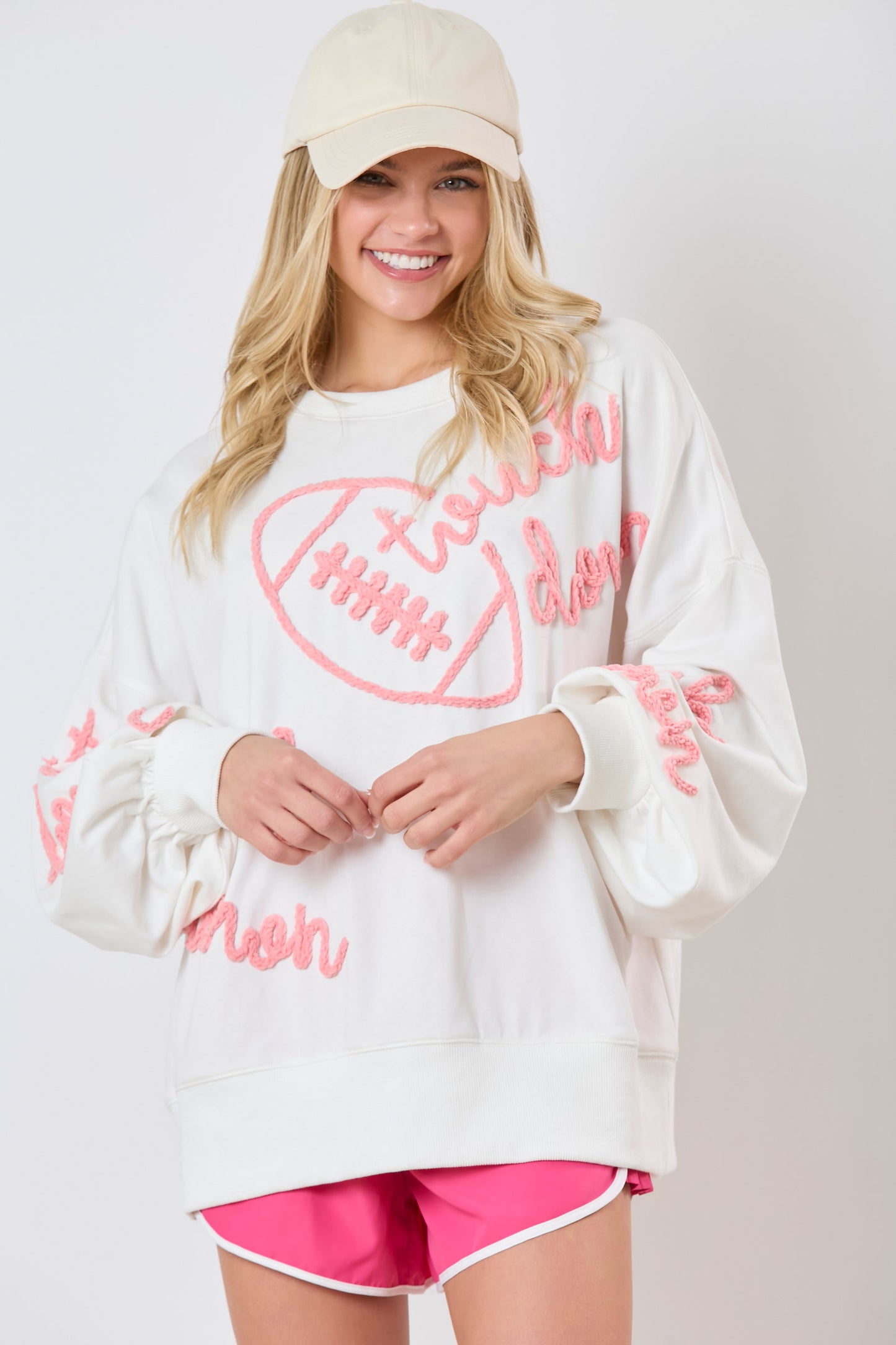 Touch Down Pink & White Pullover (short preorder)