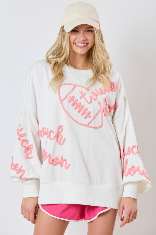 Touch Down Pink & White Pullover (short preorder)