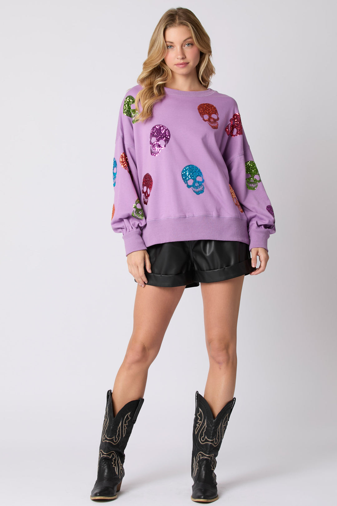 SEQUIN SKULL PULLOVER PURPLE (Ships 1-2 weeks)
