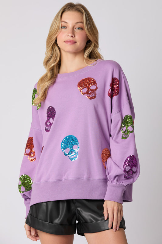 Purple Sequin Skull Top