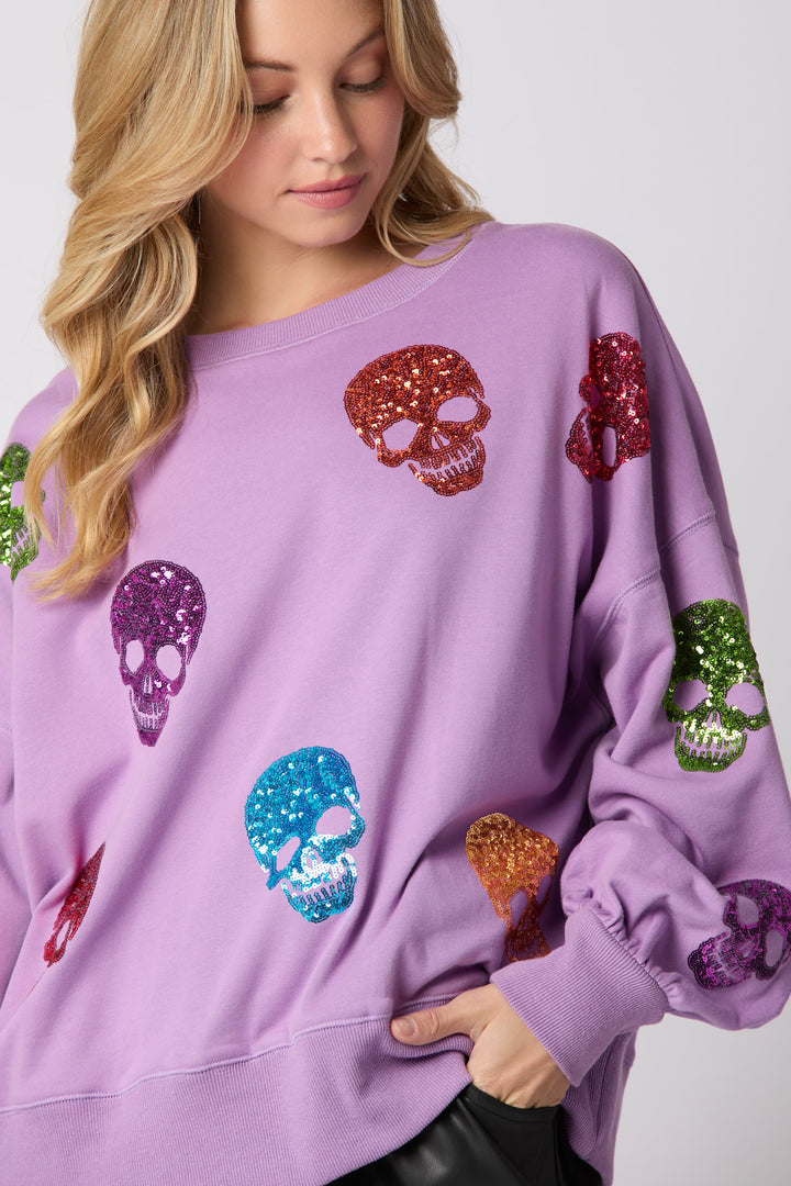 SEQUIN SKULL PULLOVER PURPLE (Ships 1-2 weeks)