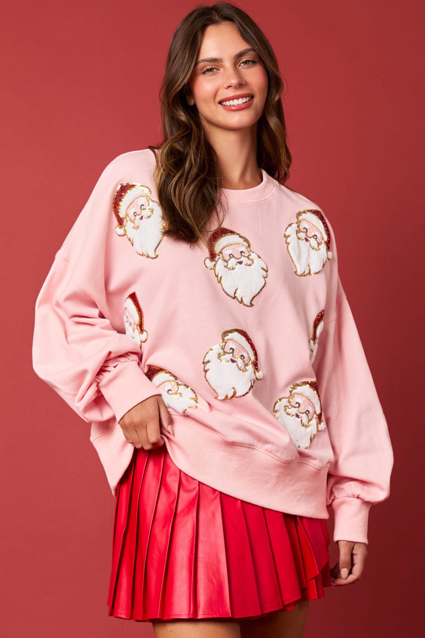 Jolly Sequin Santa Top PINK PREORDER