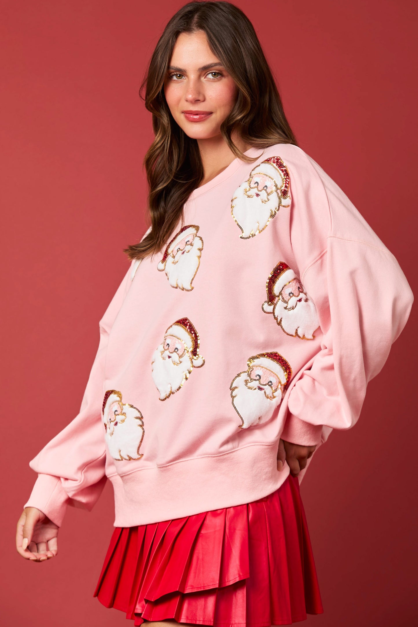 Jolly Sequin Santa Top PINK PREORDER