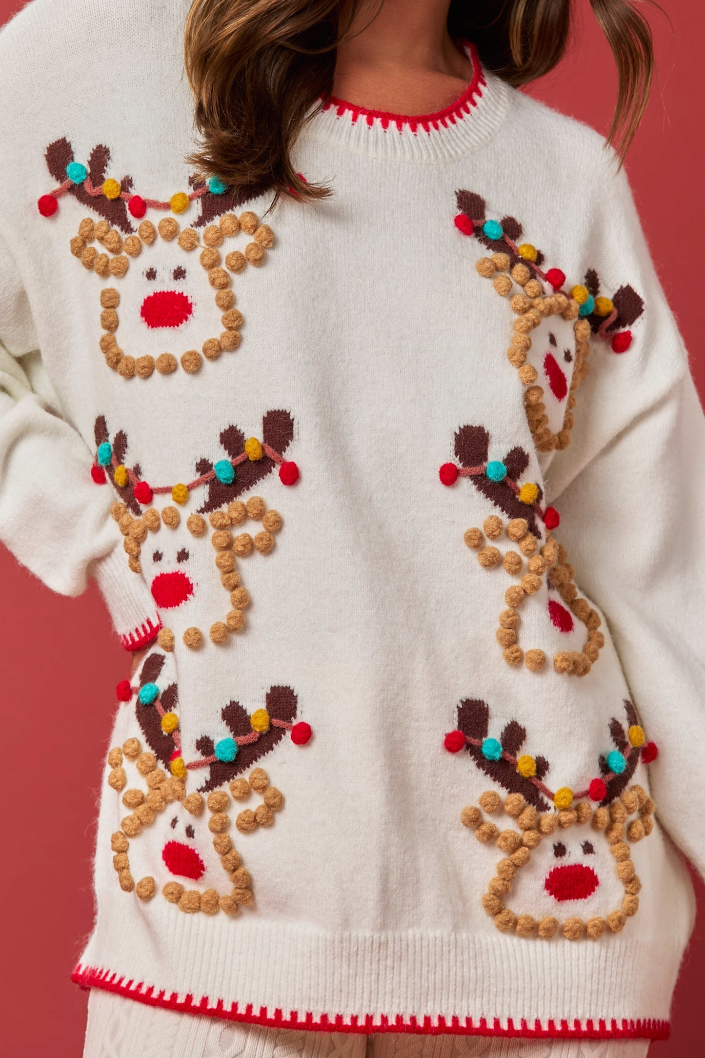 PomPom Reindeer Sweater PREORDER