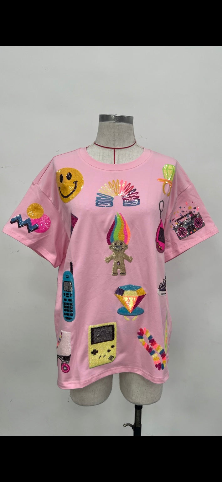 Nostalgic Babe Sequined tshirt PINK RTS (READY TO SHIP)
