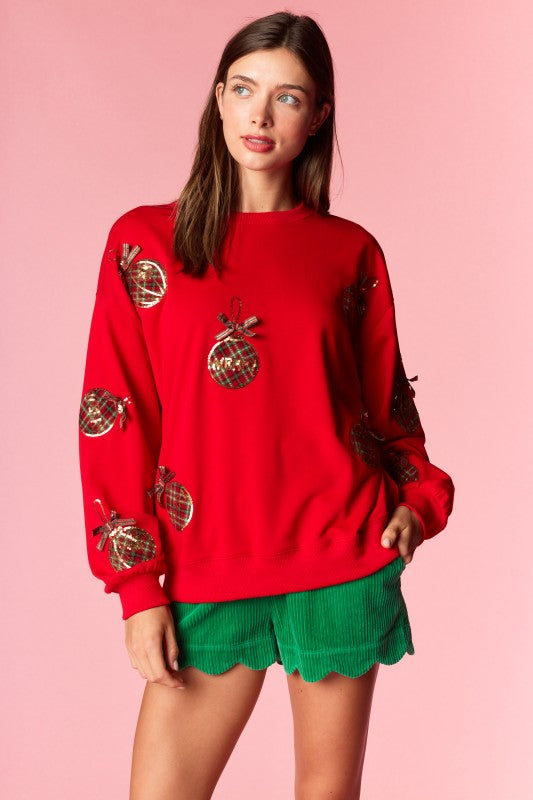 Merry Ornament & Bow Red Top (PREORDER)