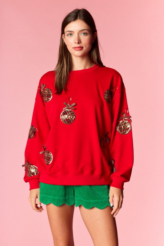Merry Ornament & Bow Red Top (PREORDER)