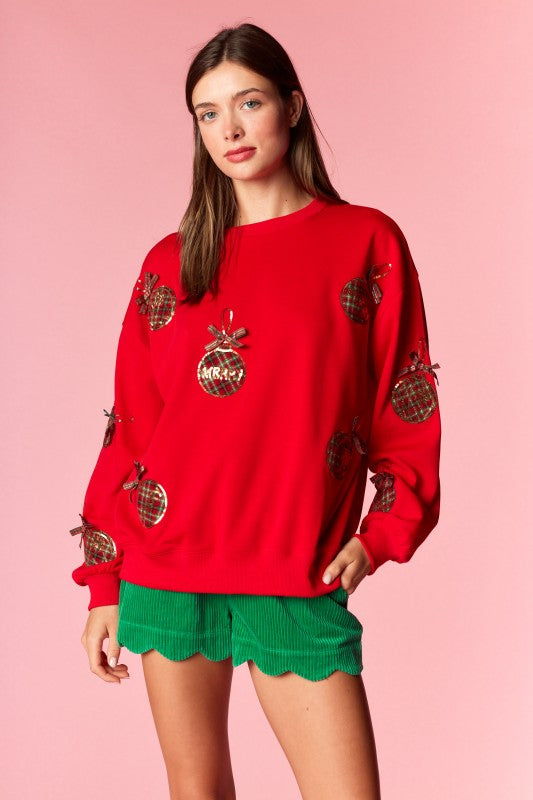 Merry Ornament & Bow Red Top (PREORDER)