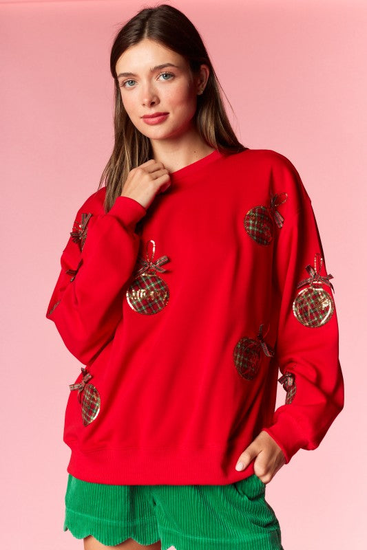 Merry Ornament & Bow Red Top (PREORDER)