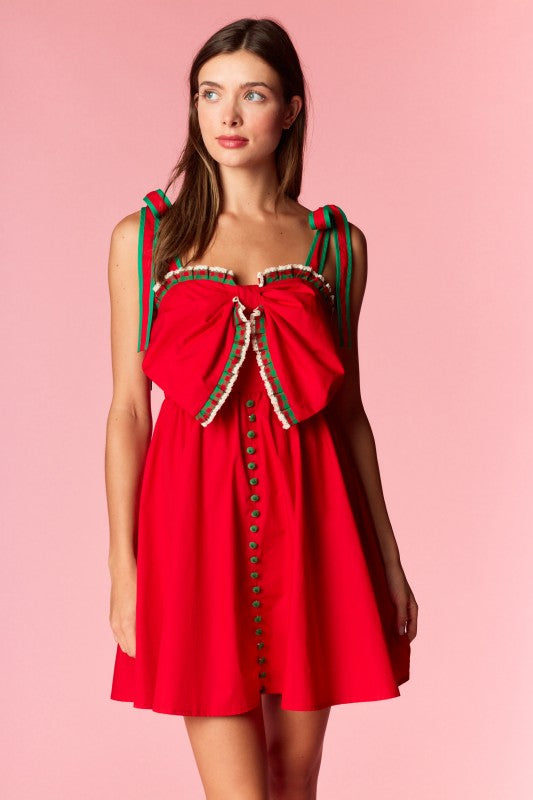 Red Bow & Button Dress (PREORDER)