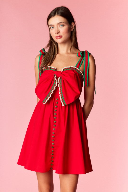 Red Bow & Button Dress (PREORDER)