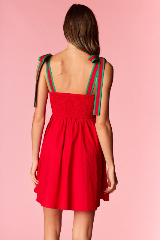 Red Bow & Button Dress (PREORDER)