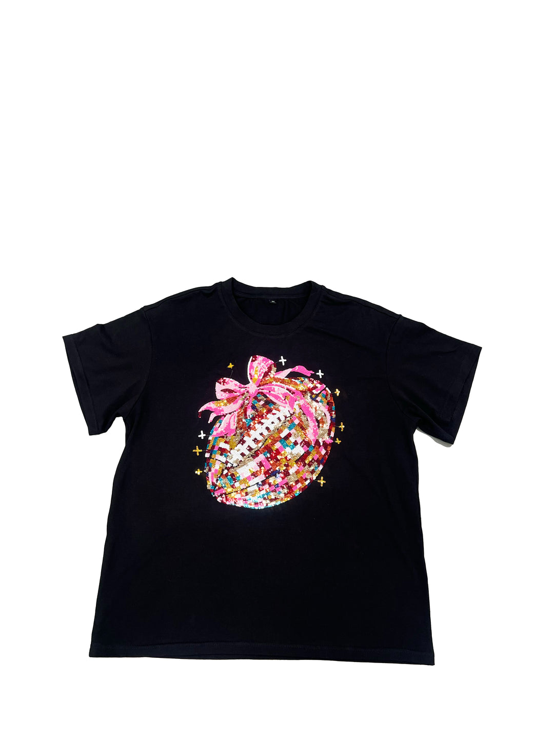 BLACK SEQUIN MULTICOLOR BOW FOOTBALL 🏈 SHIRT (PREORDER) BLACK