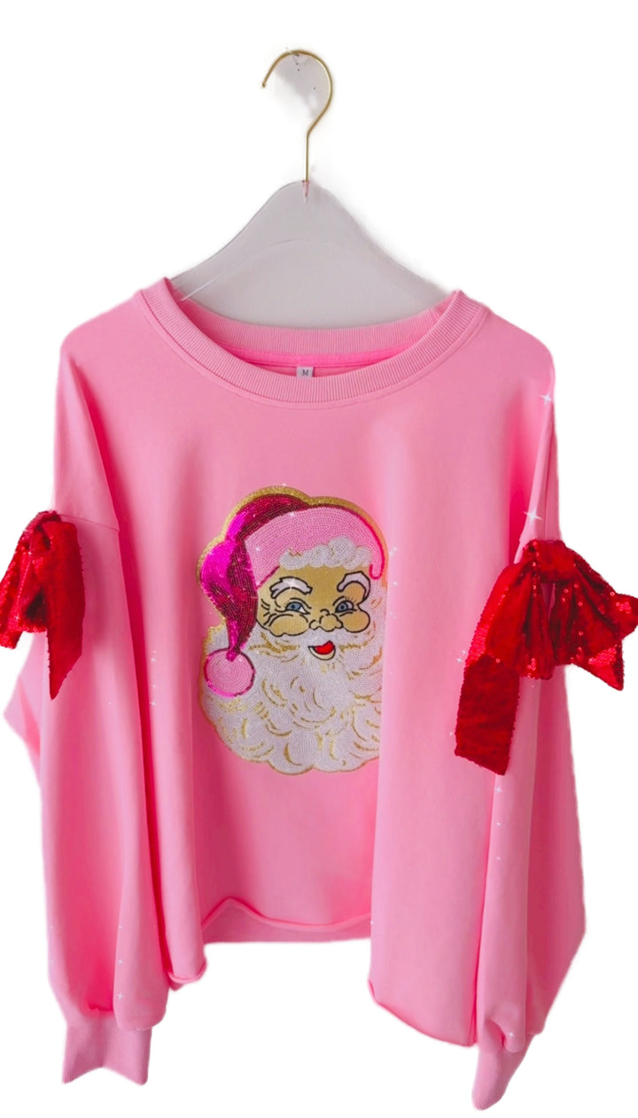 Pink Santa & Red Bow Sweatshirt (ships 2-3 weeks)