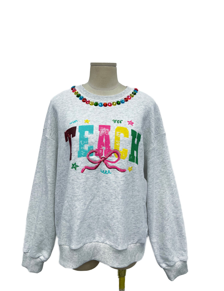 JEWELED "TEACH" MULTICOLOR PULLOVER (PREORDER)