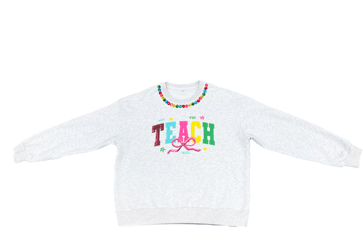 JEWELED "TEACH" MULTICOLOR PULLOVER (PREORDER)