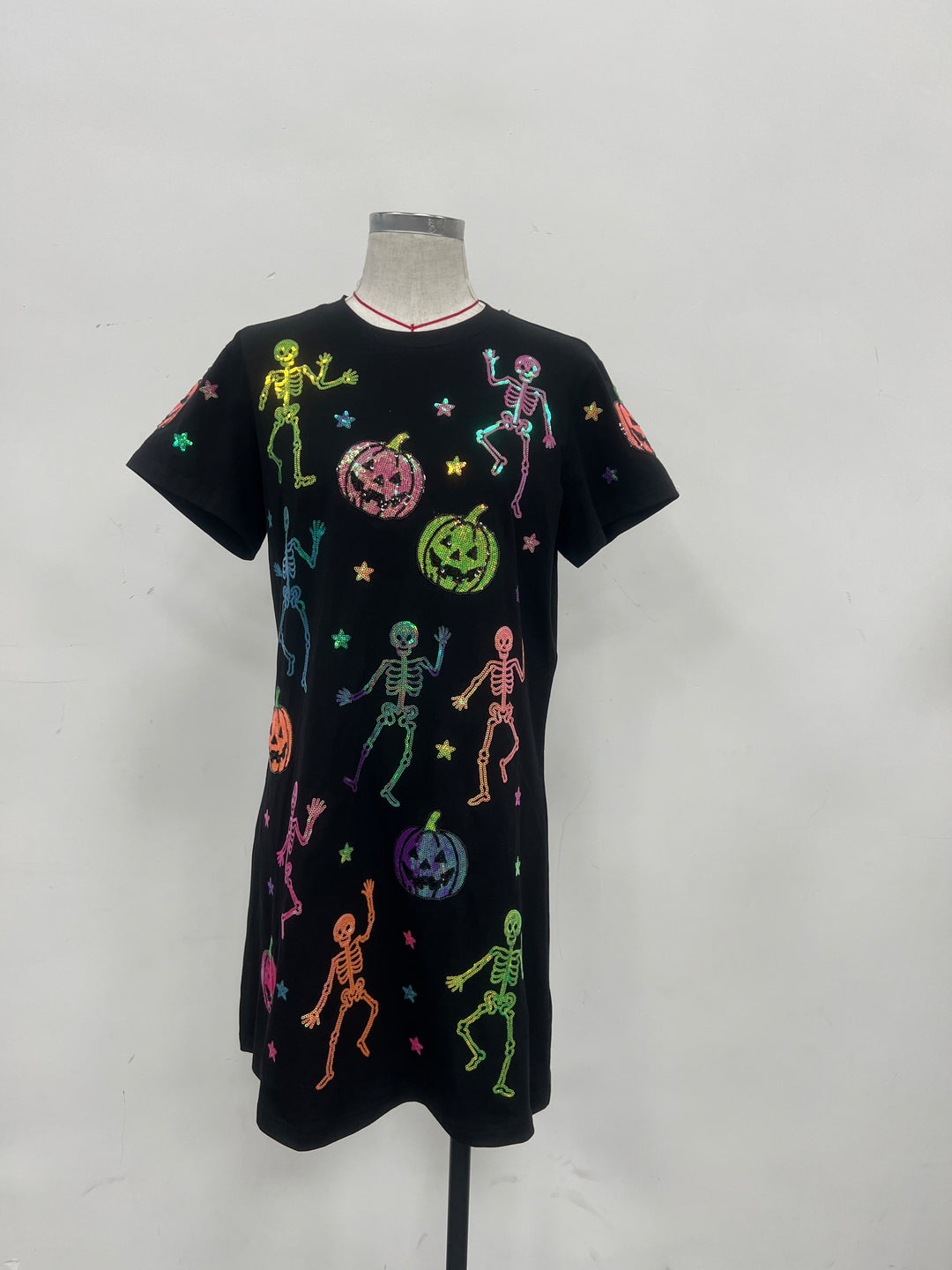 DANCING SKELLY BLACK TSHIRT DRESS (PREORDER)