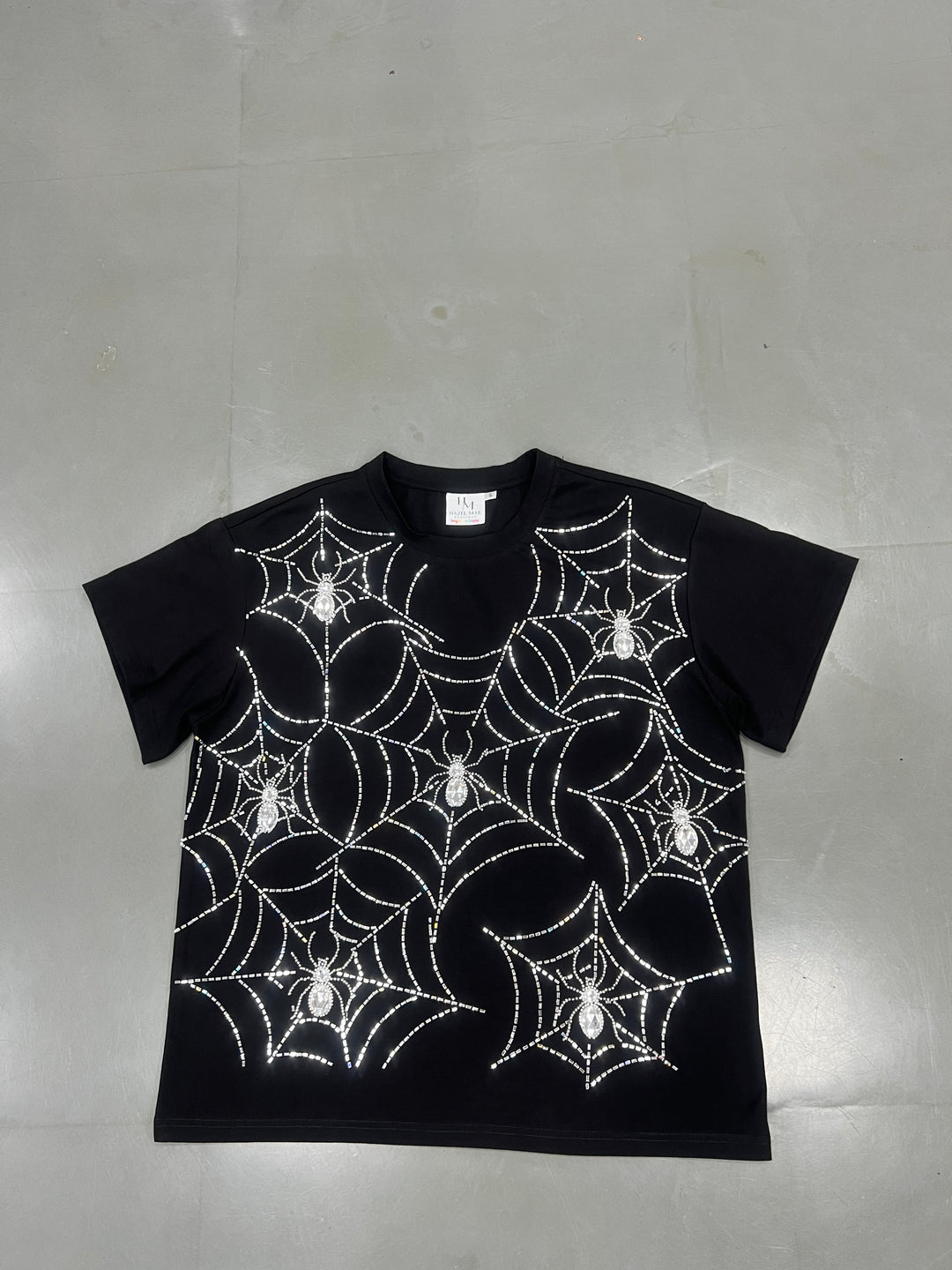 RHINESTONE BLACK SPIDER WEB TSHIRT (PREORDER)