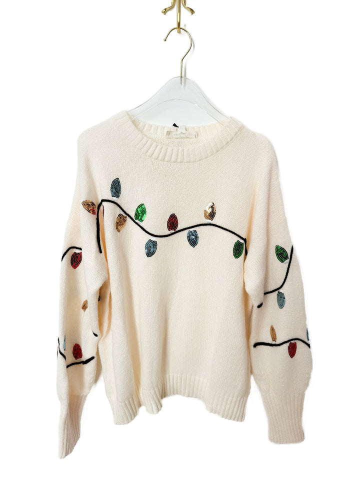 IVORY Holiday String of Lights Sweater RTS