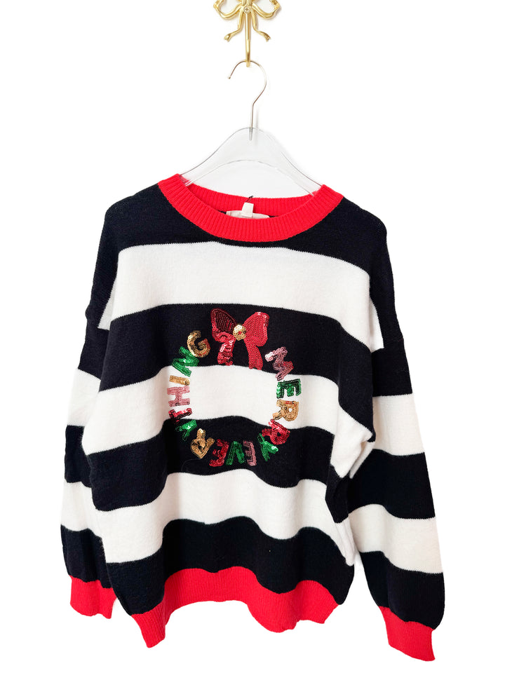 Merry Everything Wreath Colorblock Sweater RTS