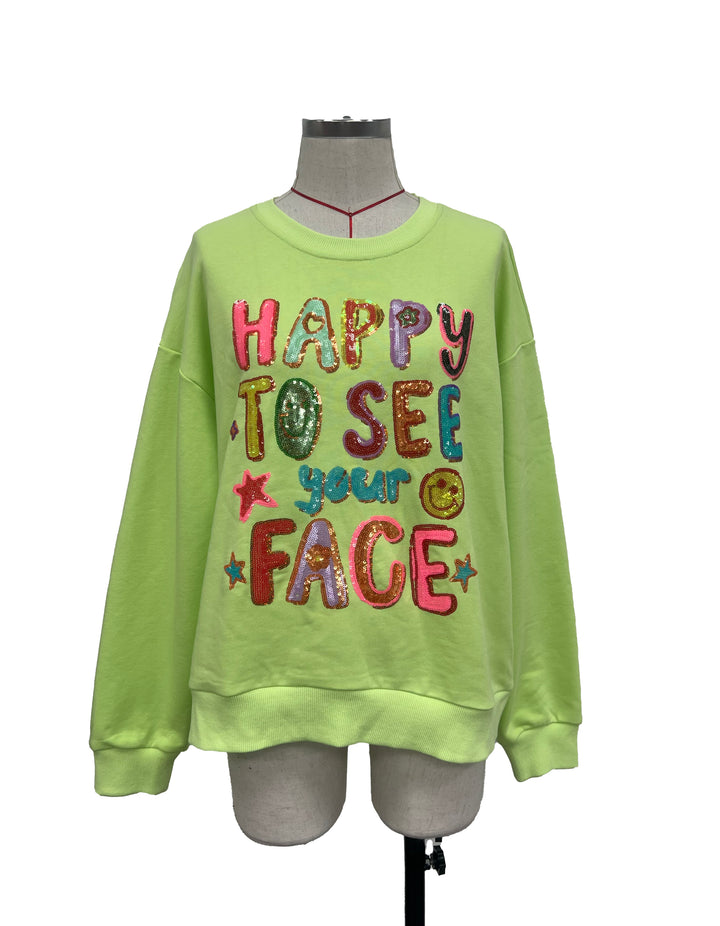 HAPPY TO SEE YOUR FACE LIME GREEN PULLOVER (PREORDER)