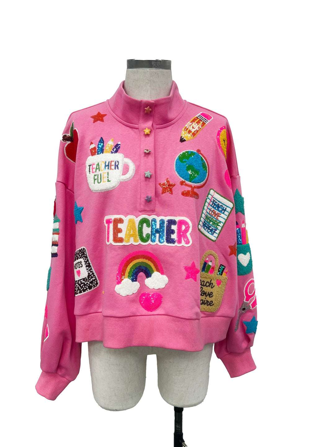 TEACHER PINK BUTTON UP PULLOVER (PREORDER)