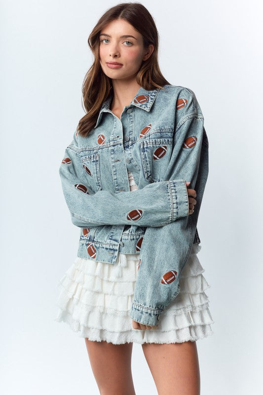 MINI FOOTBALL JEAN JACKET (ships 1 week)