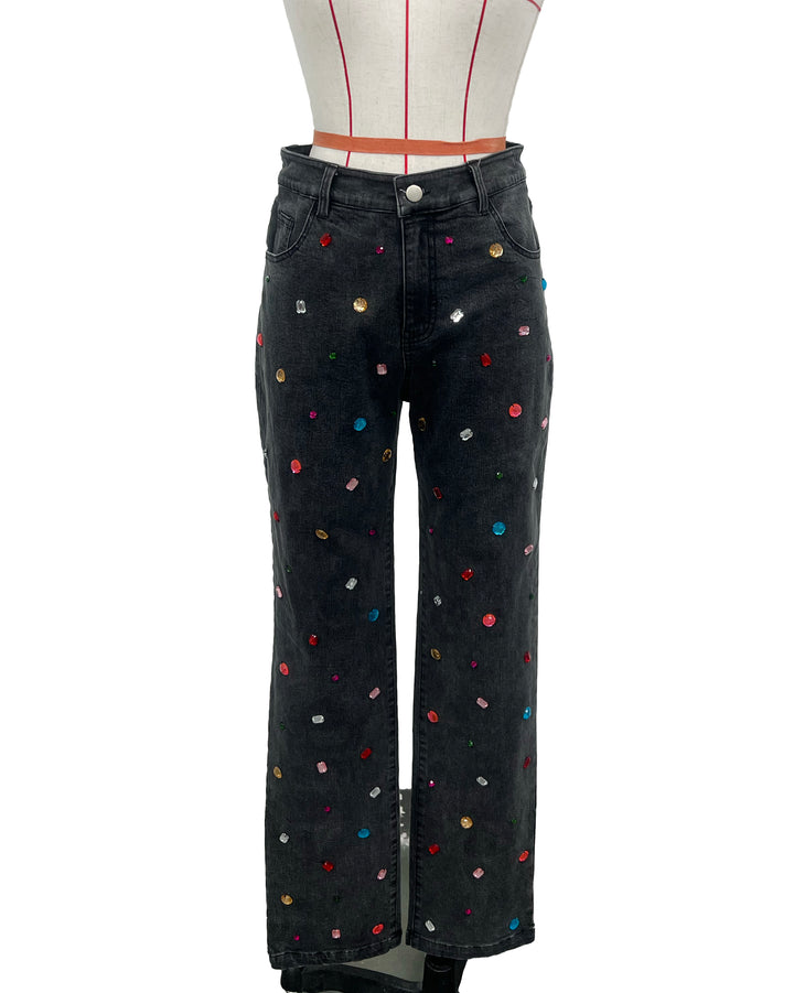 Rhinestone Black Party Jeans  (PREORDER)