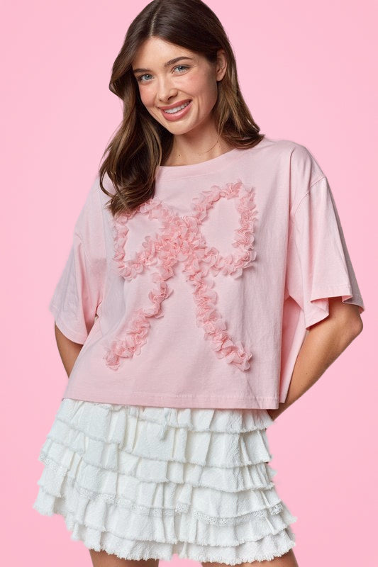 Lace Bow Pink Shirt   (ships 2 weeks)