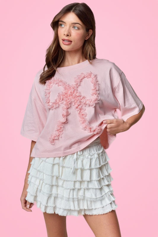 Lace Bow Pink Shirt   (ships 2 weeks)