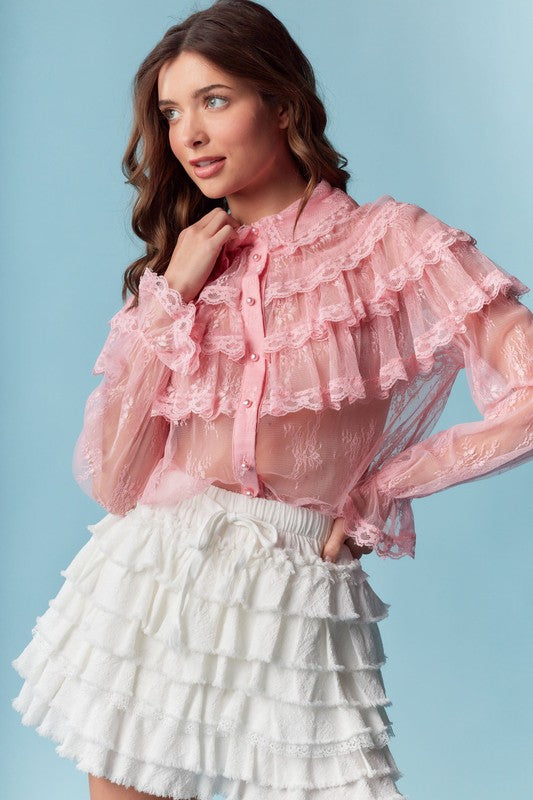 Lace & Ruffle Button up Shirt   (ships 2 weeks)