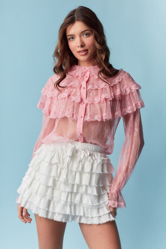 Lace & Ruffle Button up Shirt   (ships 2 weeks)