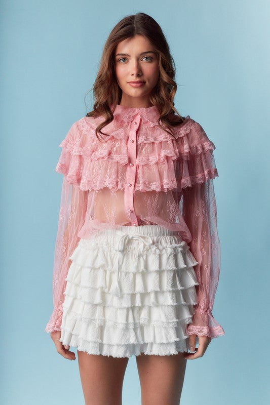 Lace & Ruffle Button up Shirt   (ships 2 weeks)
