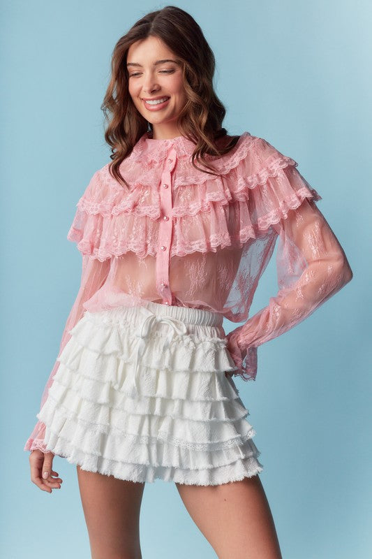 Lace & Ruffle Button up Shirt   (ships 2 weeks)