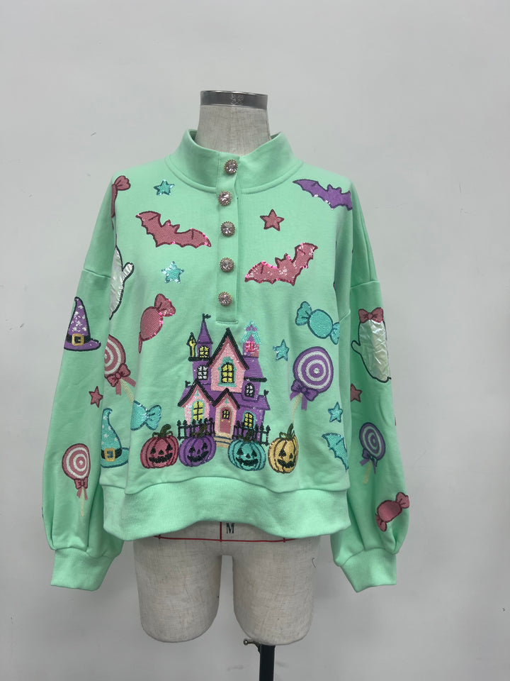 PASTEL HAUNT & SPARKLE BUTTON DOWN PULLOVER (PREORDER)