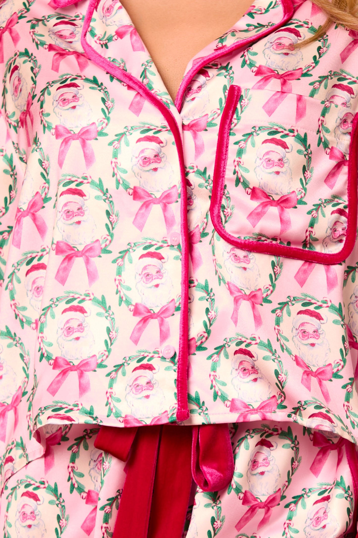 Pink Santa Pajamas Velvet Bow PREORDER