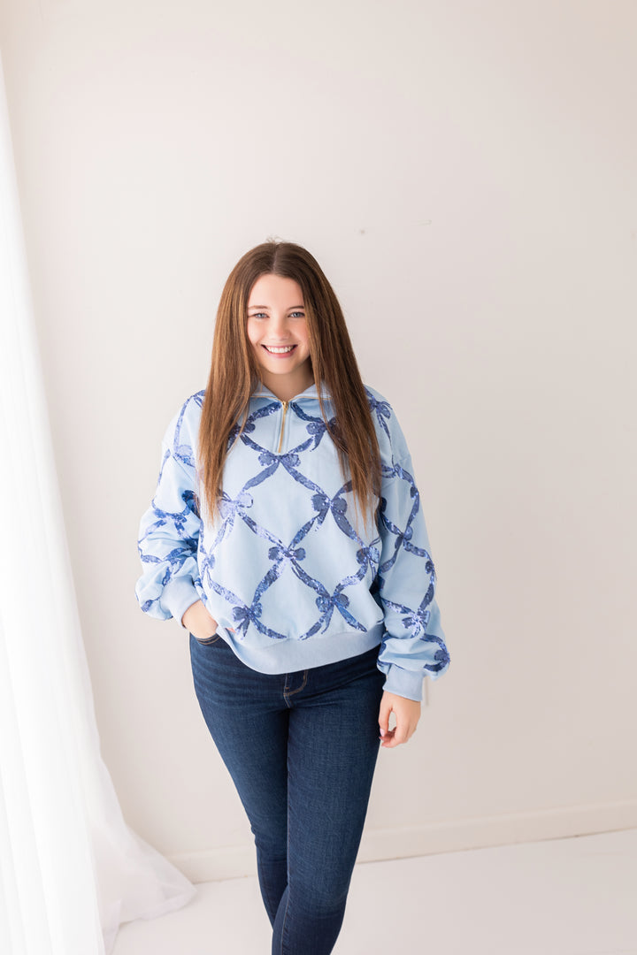 BLUE & BOWS ZIP UP PULLOVER RTS