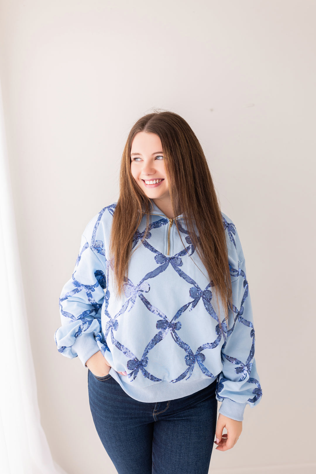 BLUE & BOWS ZIP UP PULLOVER RTS