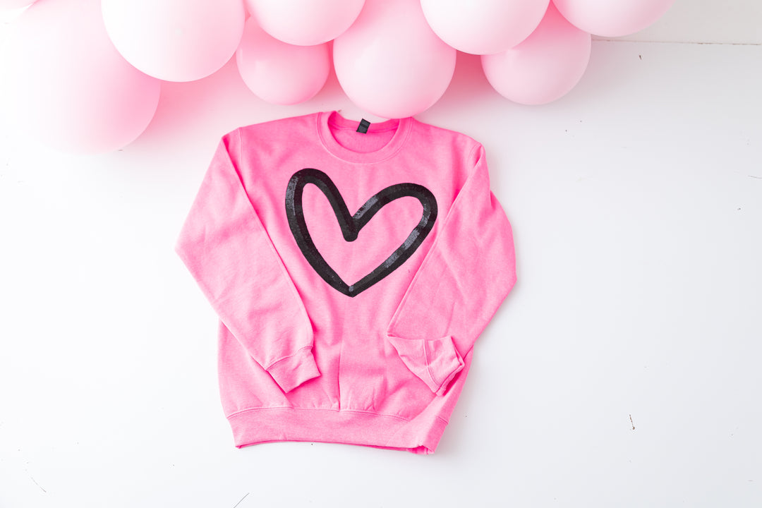 Neon Pink with Black Sequin Heart Pullover Ships 1 week DEAL OF THE DAY