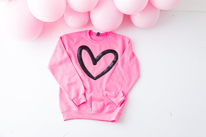 Neon Pink with Black Sequin Heart Pullover Ships 1 week DEAL OF THE DAY