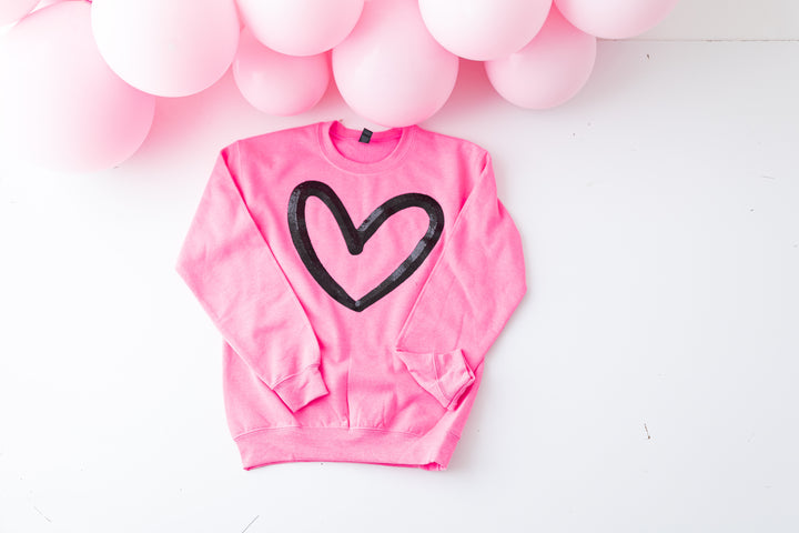 Neon Pink with Black Sequin Heart Pullover Ships 1 week DEAL OF THE DAY