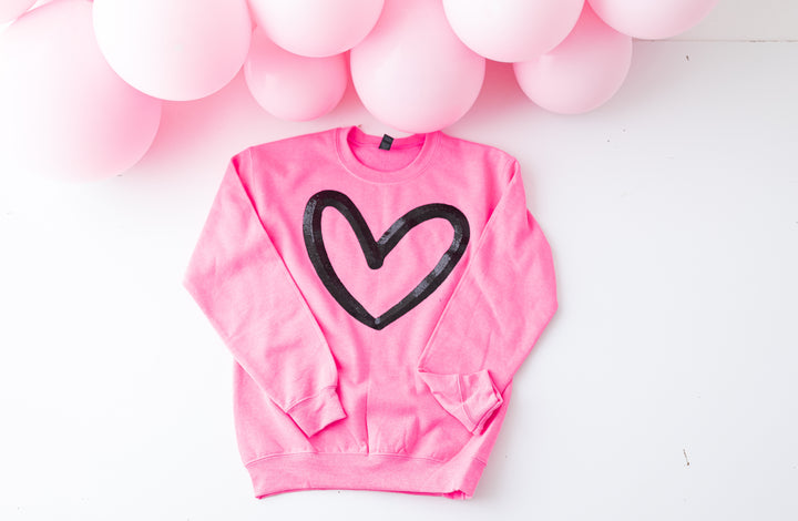 Neon Pink with Black Sequin Heart Pullover Ships 1 week DEAL OF THE DAY