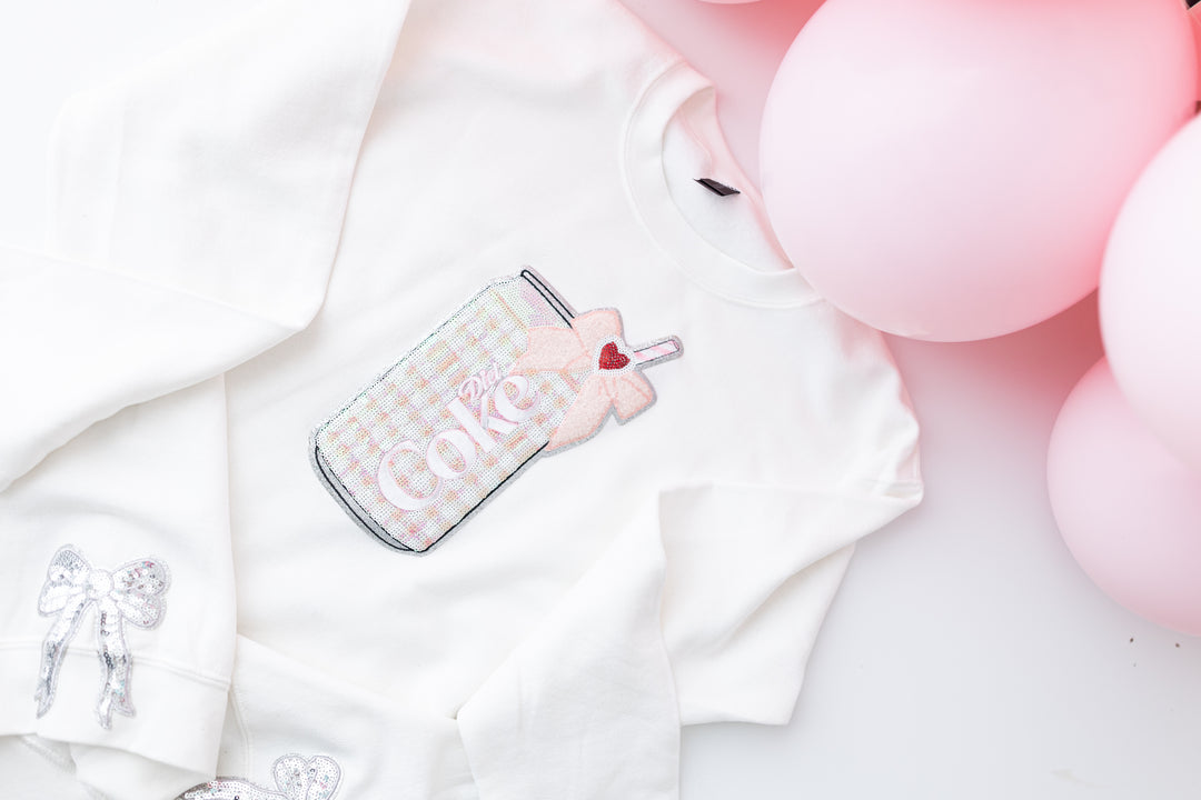 Sequin Gingham Pink Diet Coke Pullover with side bows