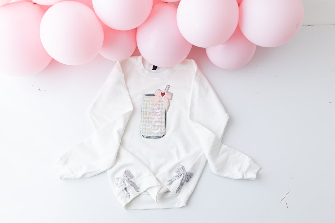 Sequin Gingham Pink Diet Coke Pullover with side bows