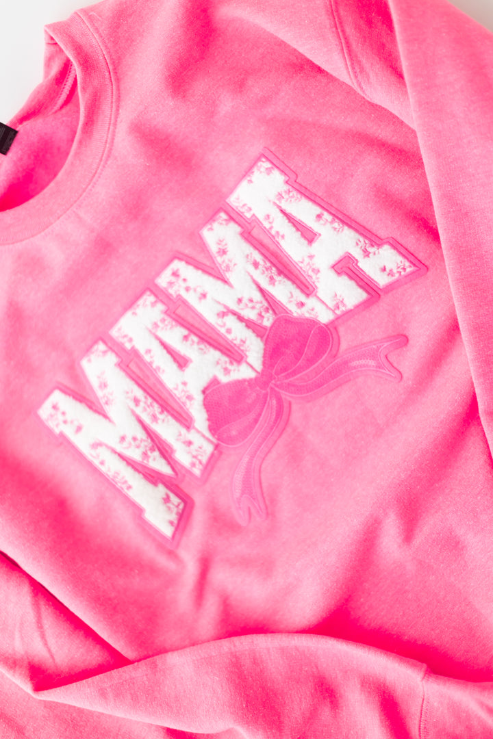 Neon Pink Mama sequin bow Pullover