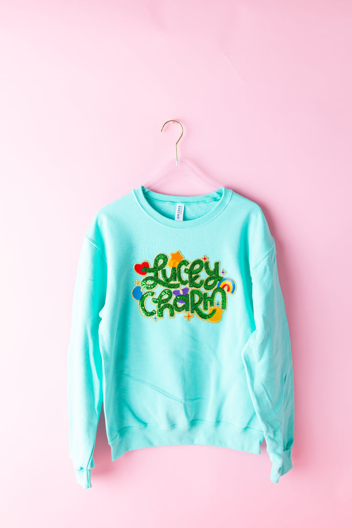 Sequin Lucky Charm Mint Pullover (ships 1-2 weeks)